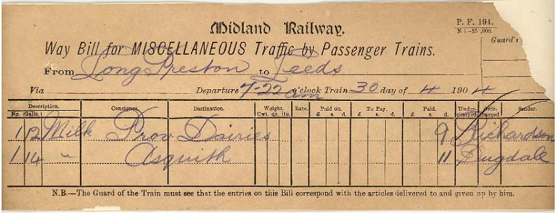 Milk 30-04-04 to Leeds  - Prov Dairies - Asquith (12 - 14 galls).jpg - Way Bill: Milk 30-04-04 to Leeds  - Prov Dairies & Asquith (12 & 14 galls)